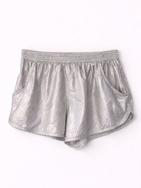 Arjen Kroos Metallic Silver Running Shorts L High Waisted Athletic Gym Shiny